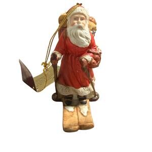 Vintage 1987 Enesco Santa On Skis Ornament John Grossman Gifted Line Ceramic
